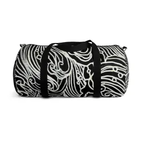 Black Waves Gym Bag, Waves All Day Small Or Large Size  Designer Duffel Bag, Made in USA