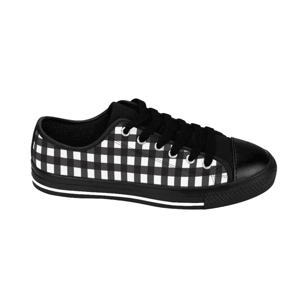 Black White Buffalo Women's Sneakers, Plaid Print Low Tops Fashion Canvas Shoes For Women (US Size: 6-12)