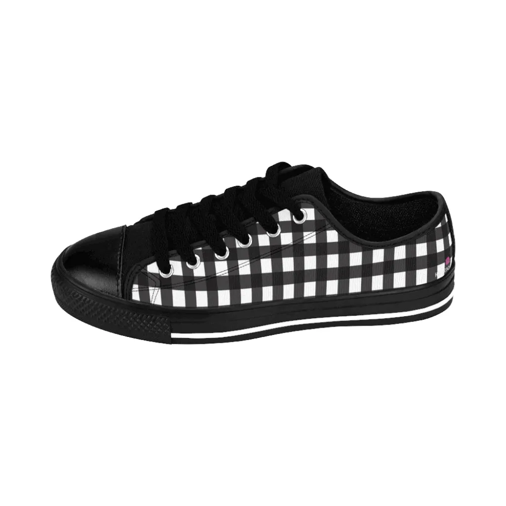 Black White Buffalo Women's Sneakers, Plaid Print Low Tops Fashion Canvas Shoes For Women (US Size: 6-12)