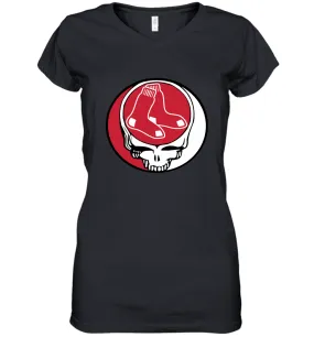 Boston Red Sox Grateful Dead Steal Your Face Baseball Womens V-Neck T-Shirt