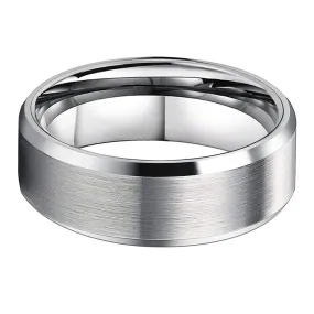 Brushed Silver Center   High Polish Edge Tungsten Ring (6/8mm)