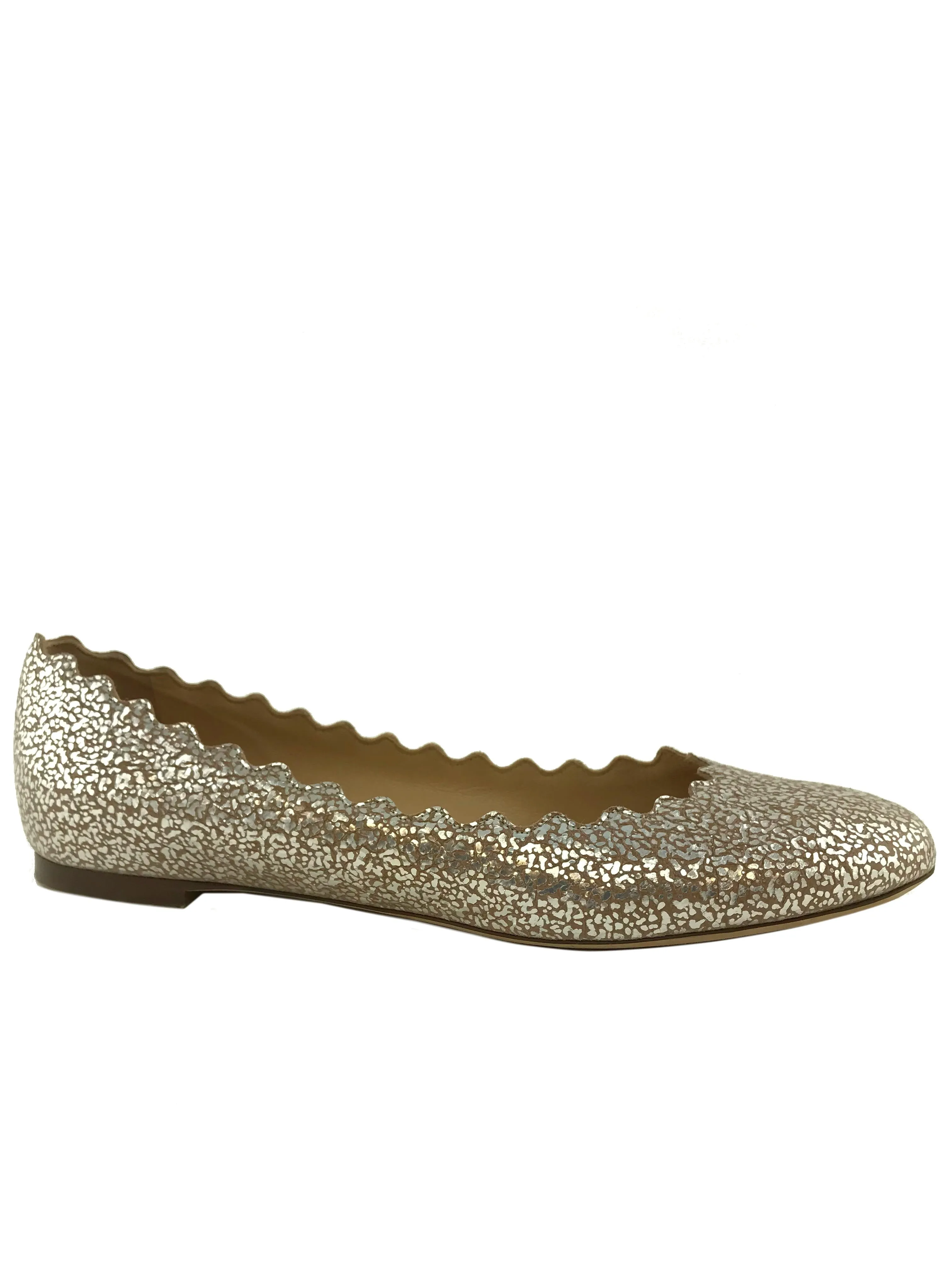 Chloe Lauren Cracked-Foil Leather Flats Size 8