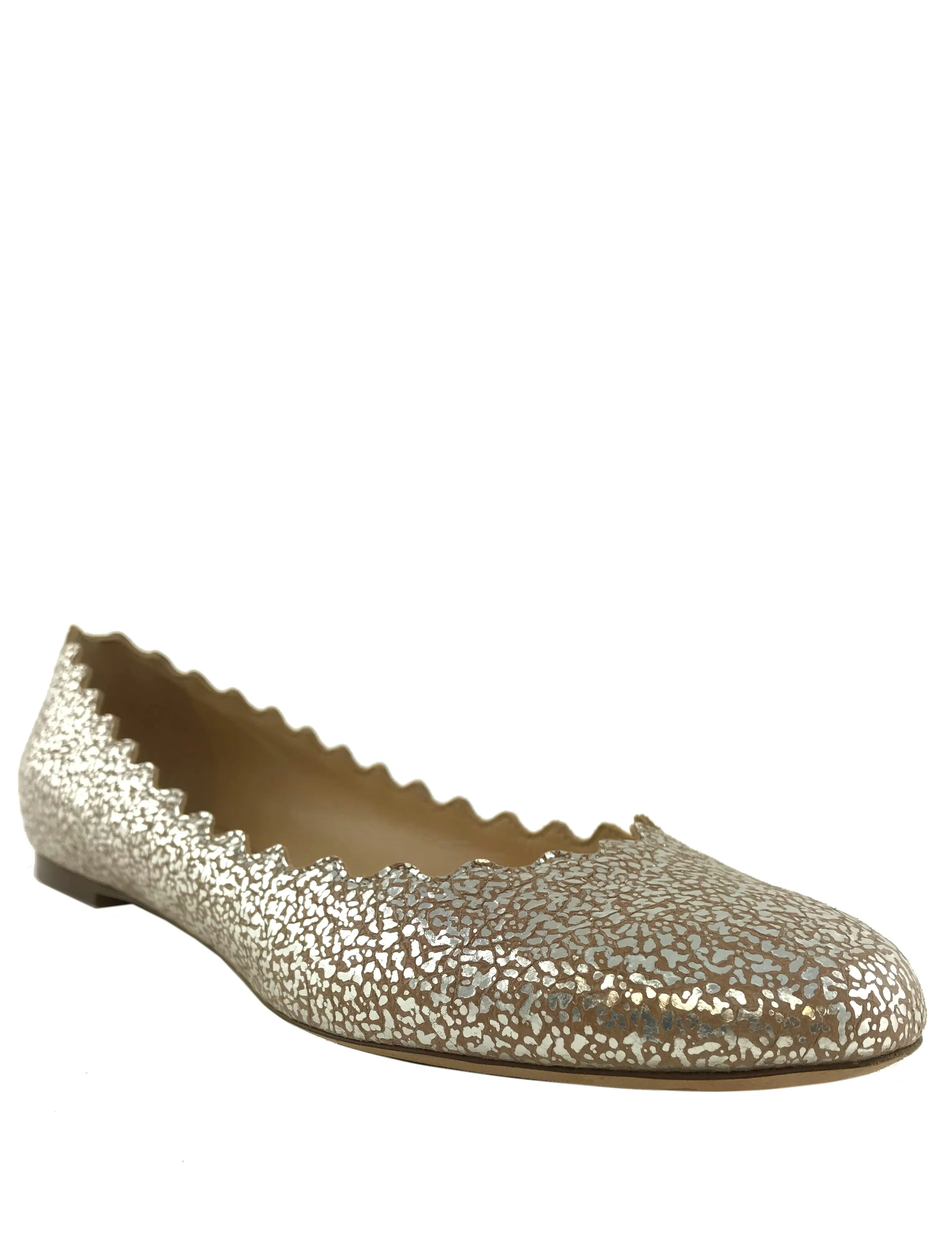 Chloe Lauren Cracked-Foil Leather Flats Size 8