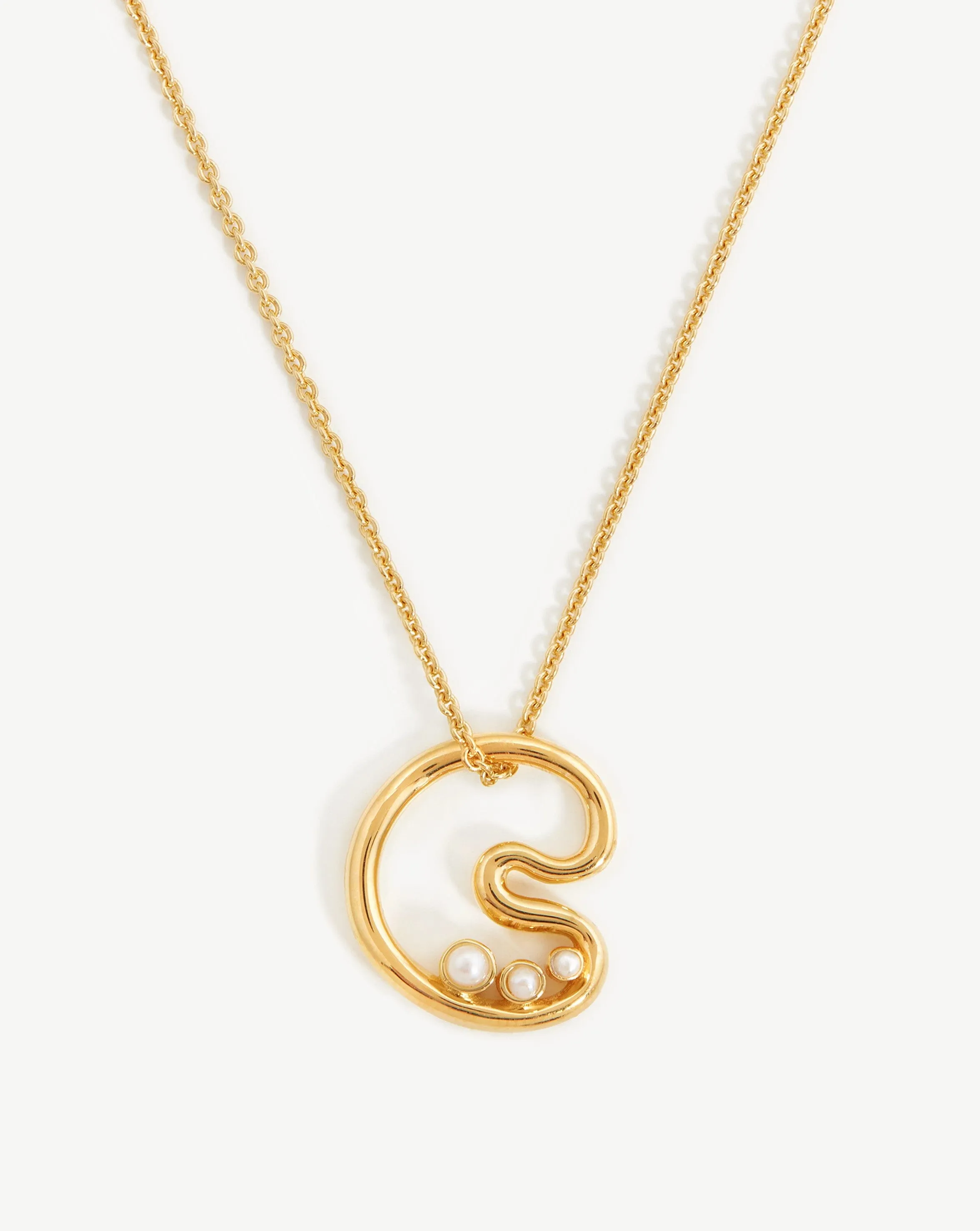 Chubby Pearl Initial Pendant Necklace  - Initial C | 18ct Gold Plated Vermeil/Pearl