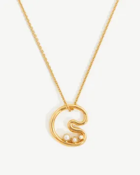 Chubby Pearl Initial Pendant Necklace  - Initial C | 18ct Gold Plated Vermeil/Pearl