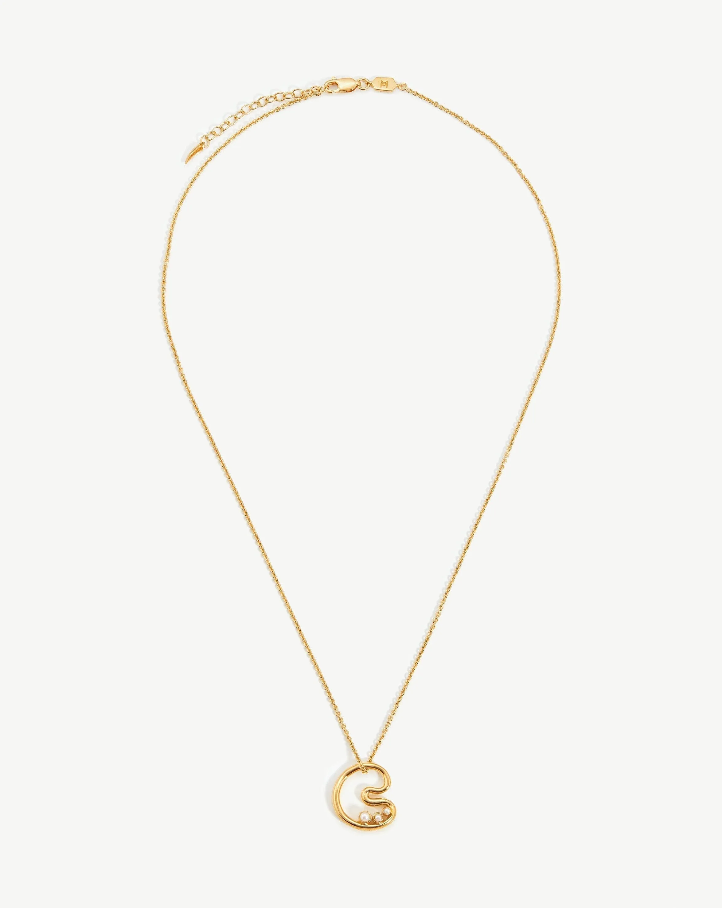 Chubby Pearl Initial Pendant Necklace  - Initial C | 18ct Gold Plated Vermeil/Pearl