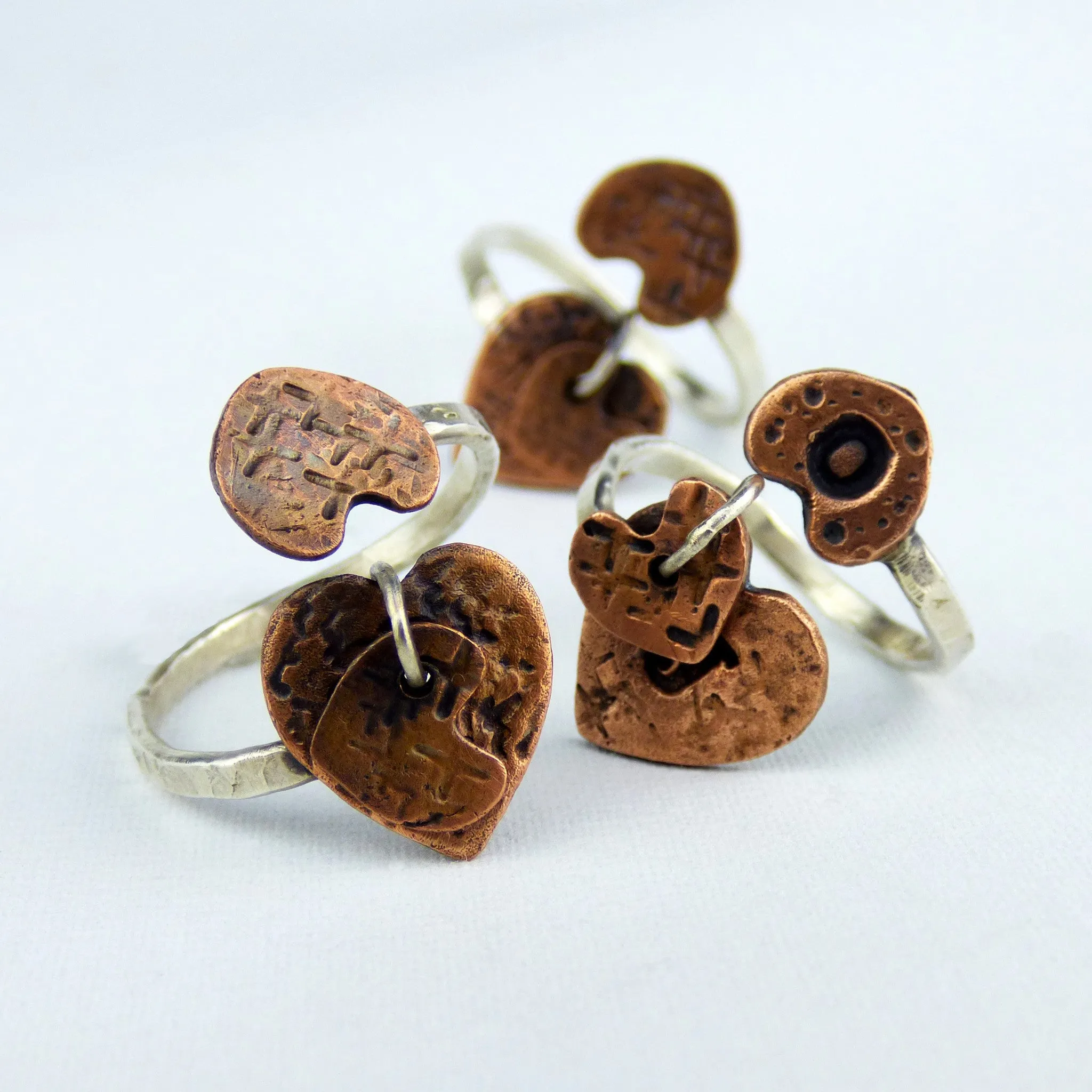 Copper Hearts and Sterling Silver Whimsy Ring