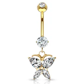 Crystal Winged Butterfly Belly Ring in 14K Yellow Gold