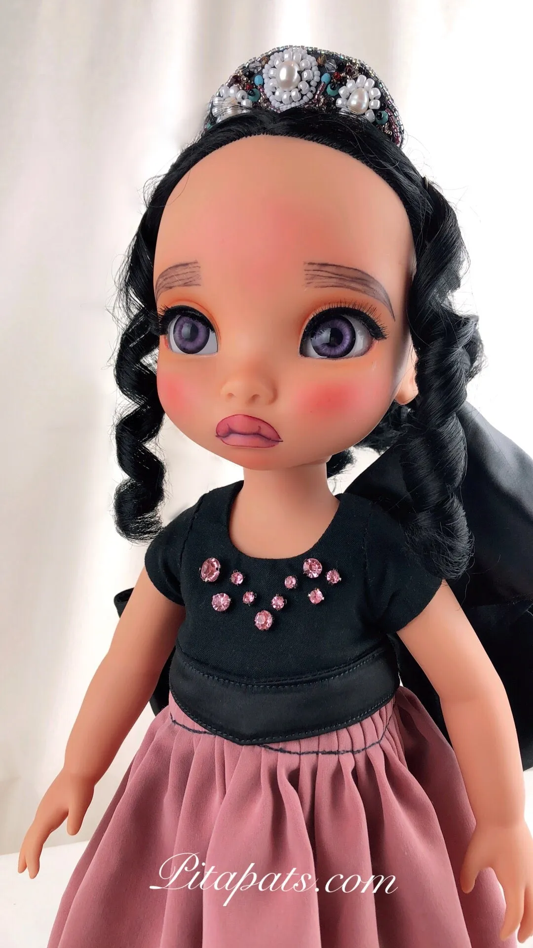 Custom Disney Animator Doll - Pocahontas in big bow pink princess dress