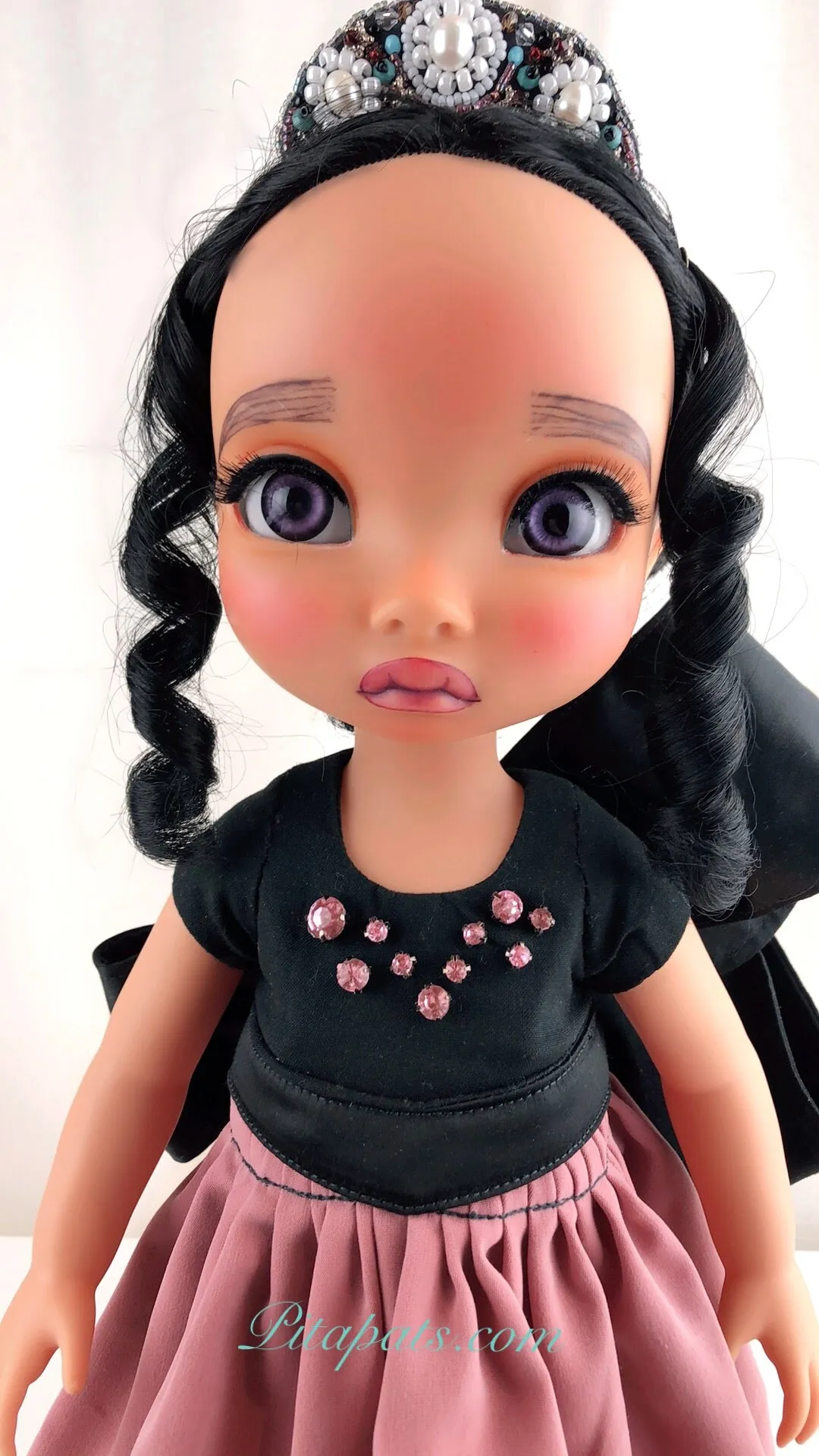 Custom Disney Animator Doll - Pocahontas in big bow pink princess dress