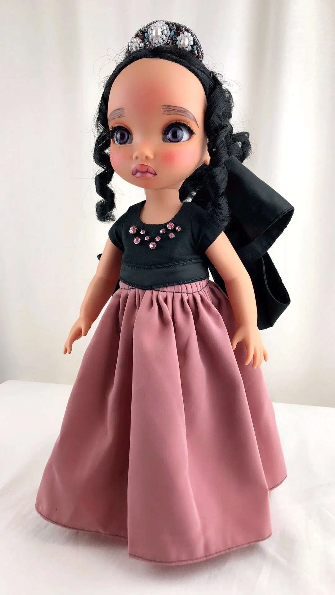 Custom Disney Animator Doll - Pocahontas in big bow pink princess dress