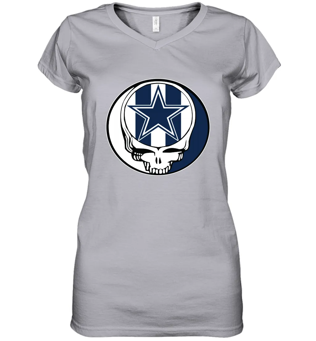 Dallas Cowboys Grateful Dead Steal Your Face NFL Football Womens V-Neck T-Shirt