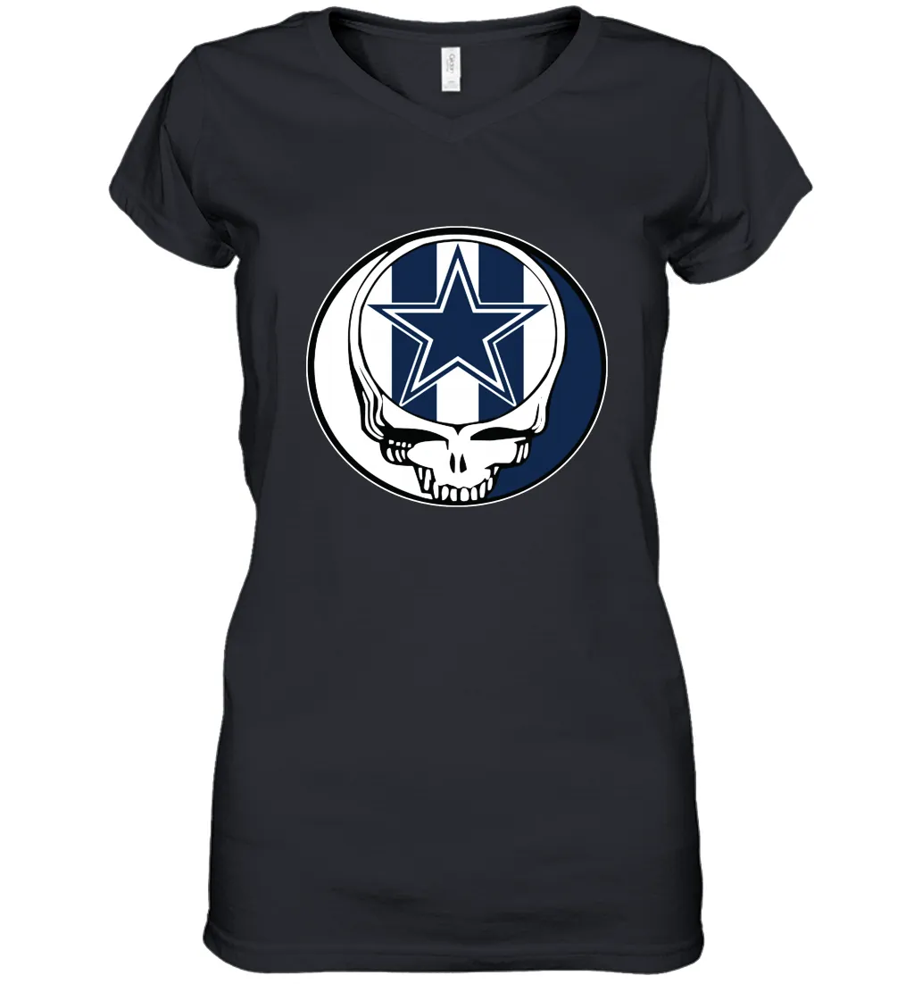 Dallas Cowboys Grateful Dead Steal Your Face NFL Football Womens V-Neck T-Shirt