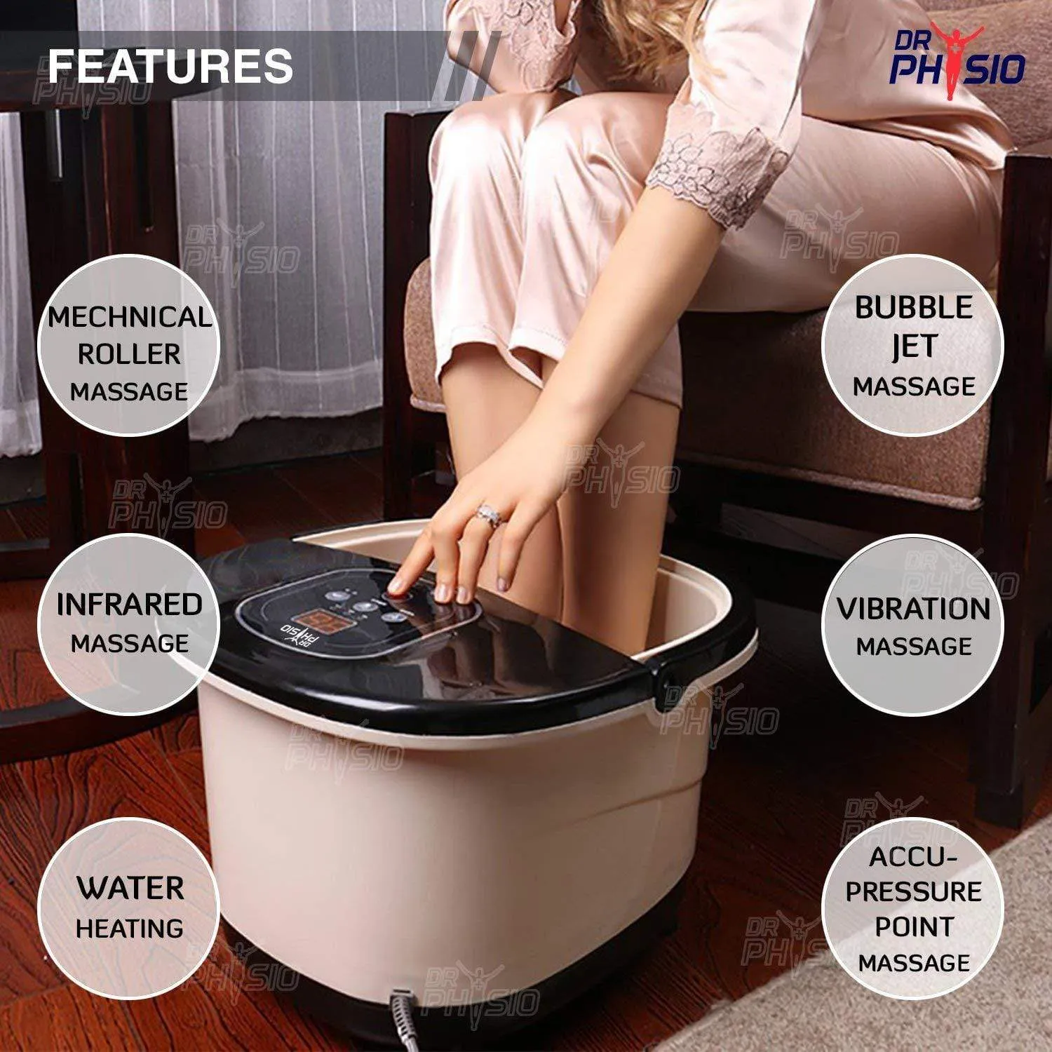 Dr Physio USA Foot Spa Pedicure Tub Massager with Manual Rollers 1004