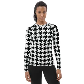 Elevate Your Training: Houndstooth Long Sleeve BJJ Rash Guard for Women