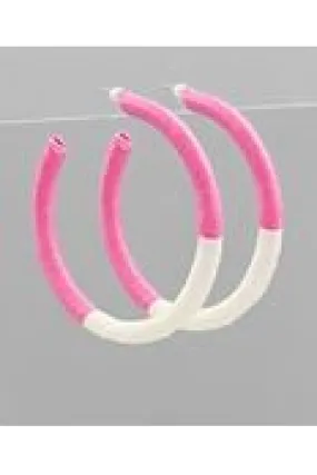 Fuchsia with White Section Raffia Earrings