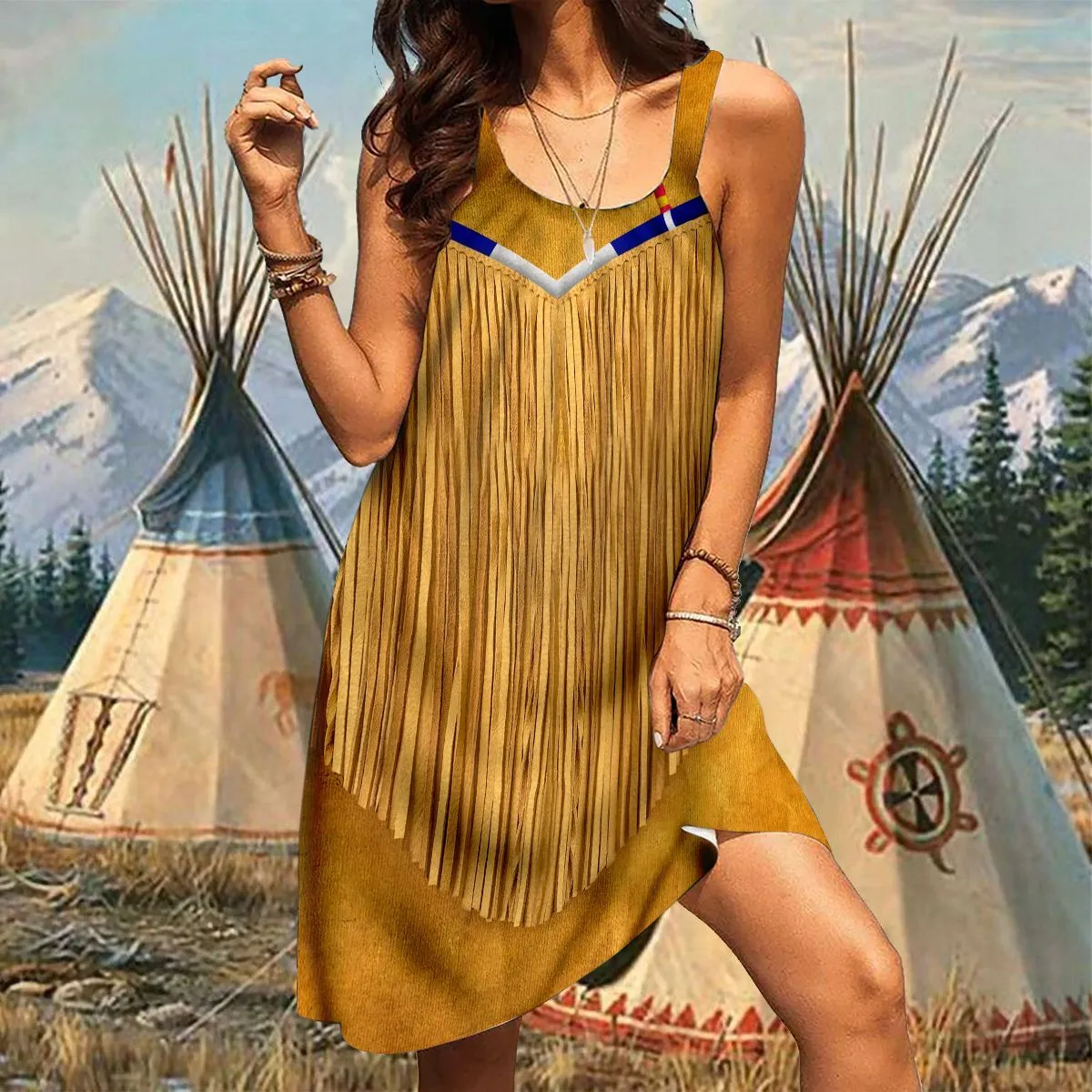 Gearhuman 3D American Native Sleeveless Beach Dress