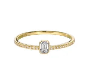 Gemstone Center Diamond Band Ring