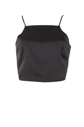 Glamorous Black Satin Tie Back Crop Top