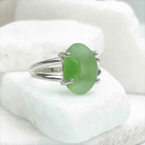 Half-Moon Green Sea Glass Ring in Sterling Silver Size 8 | #1842