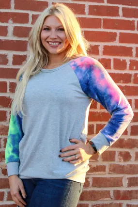 Helen Grey Tie Dye Sleeve Top