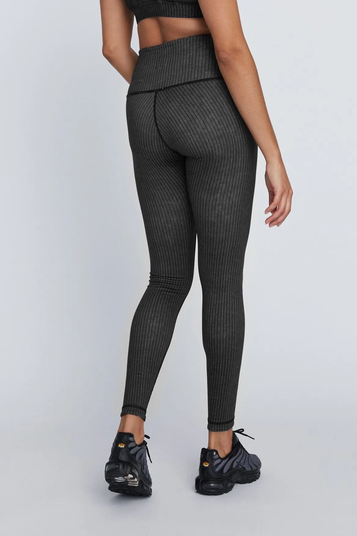 High Waist Reversible Leggings Black And Grey Stripe