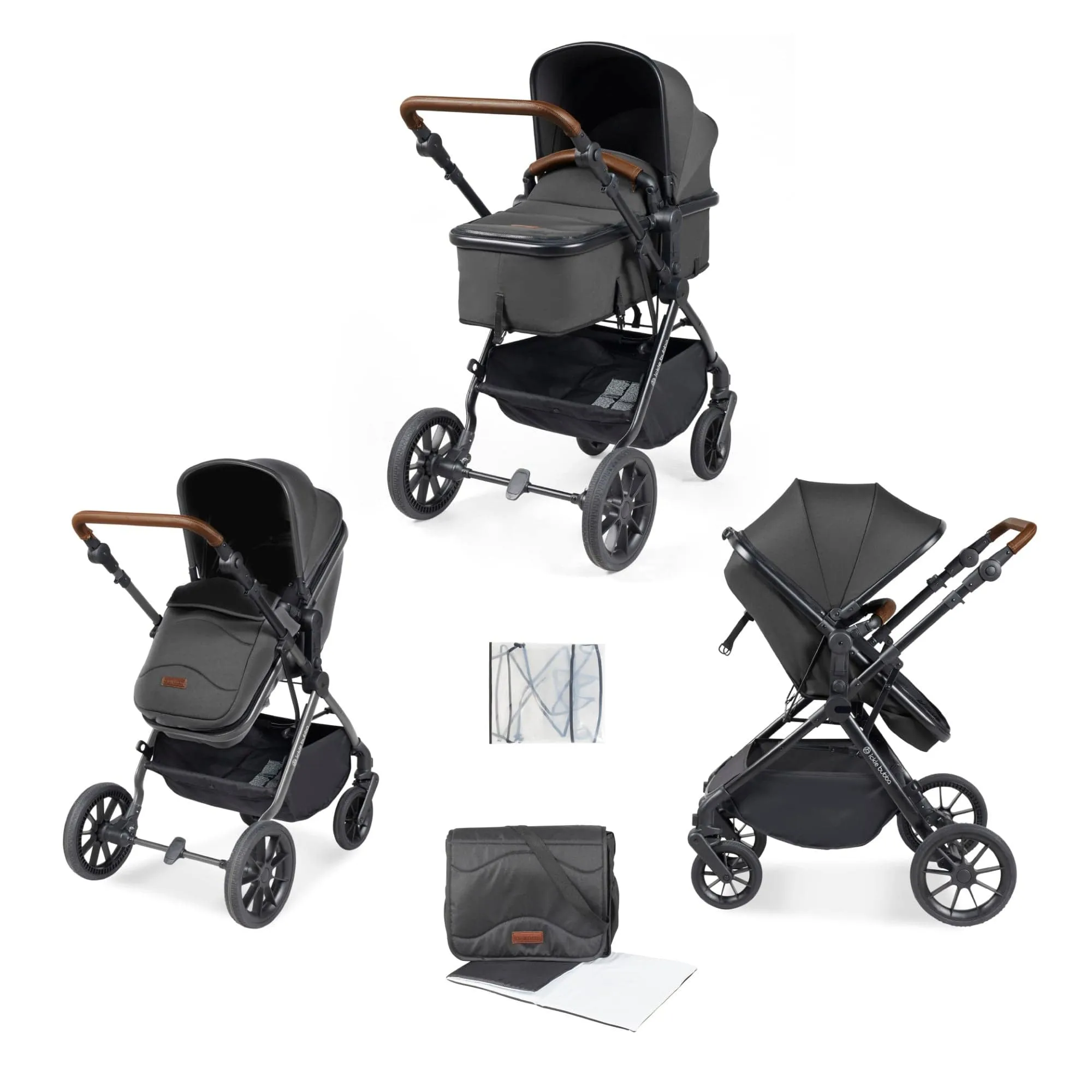 Ickle Bubba Cosmo 2 in 1 Plus Pushchair - Black / Graphite Grey / Tan