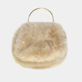 Ivory Solid Faux Fur Tote / Crossbody Bag