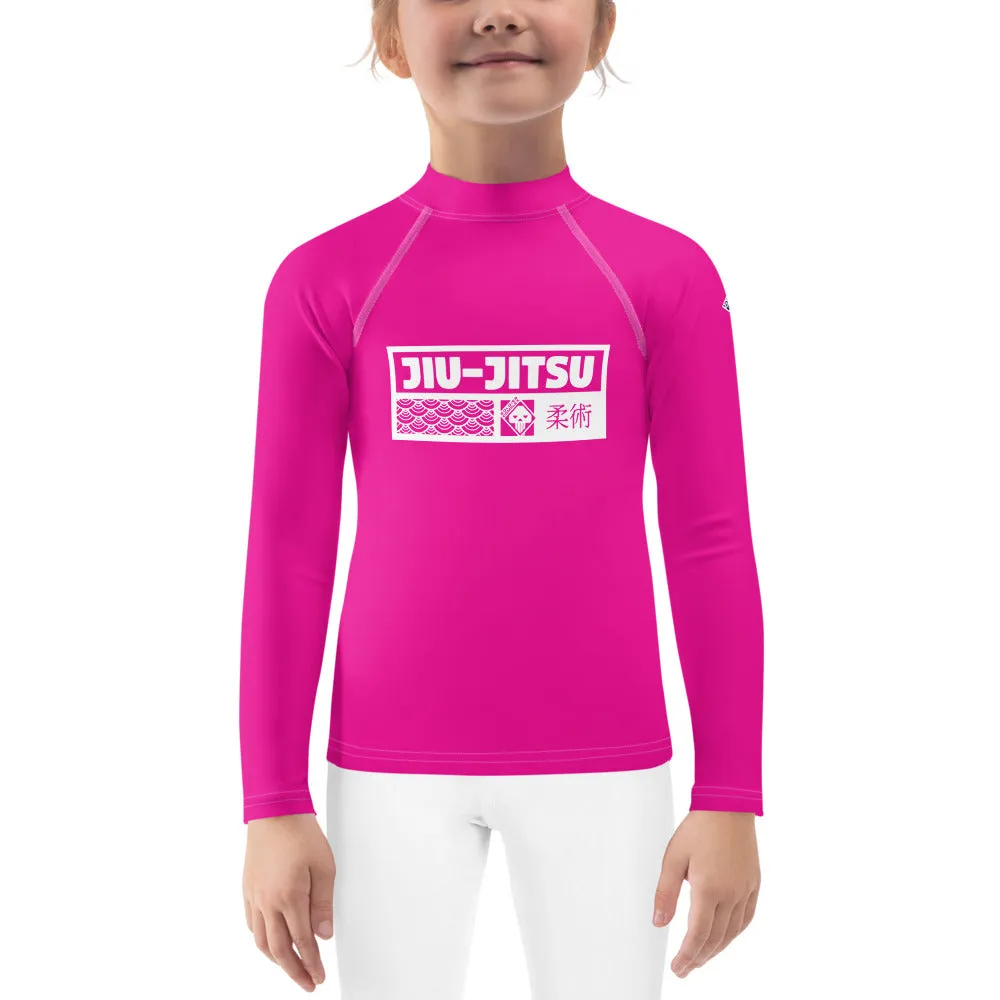 Kid's Girls Long Sleeve BJJ Rash Guard Jiu-Jitsu 003 - Hollywood Cerise