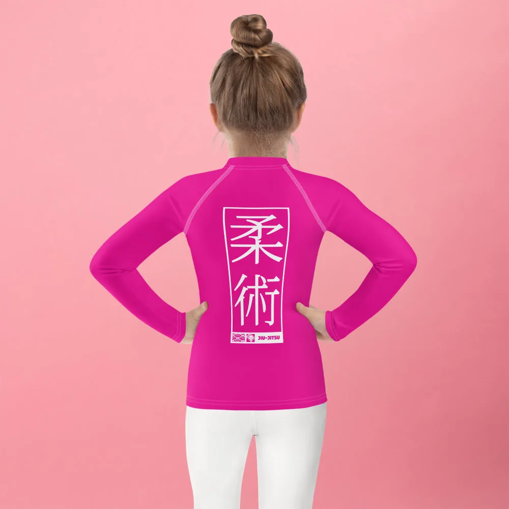 Kid's Girls Long Sleeve BJJ Rash Guard Jiu-Jitsu 003 - Hollywood Cerise