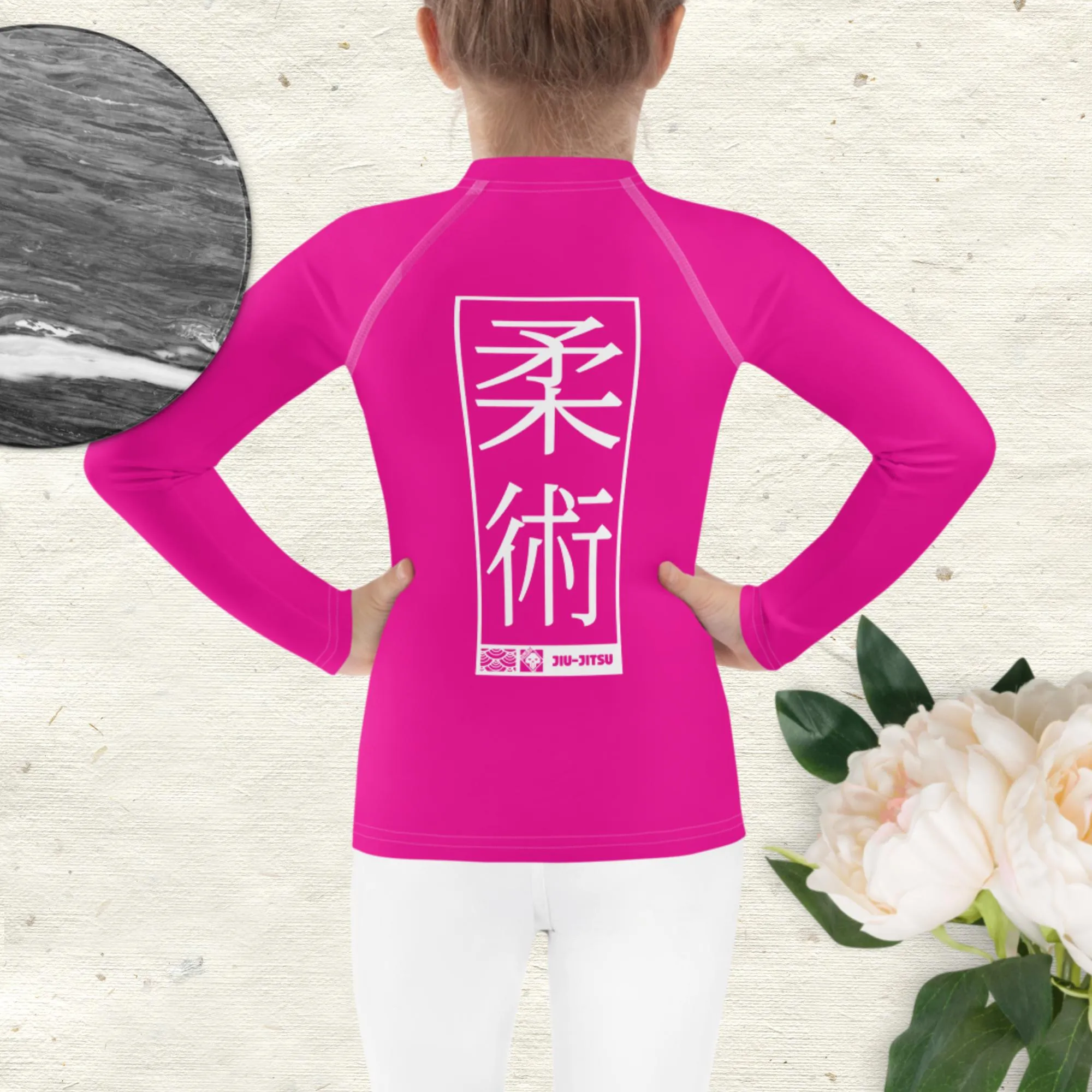 Kid's Girls Long Sleeve BJJ Rash Guard Jiu-Jitsu 003 - Hollywood Cerise