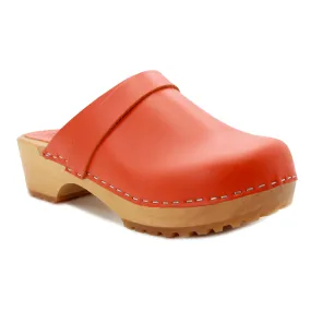 KLÄGN Tuva Wood Open Back Grip Orange Veg Tan Leather Clogs