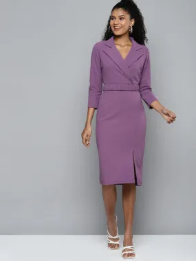 Lavender Notch Collar Belted Dress