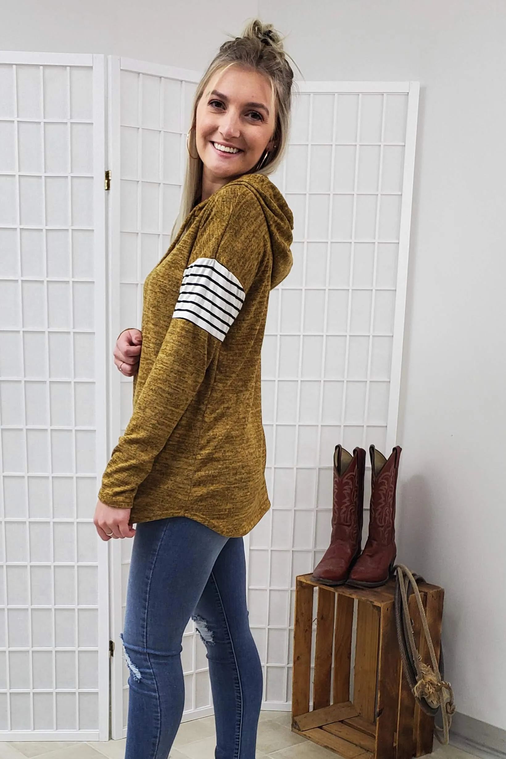 Leandra Mustard Hooded Top