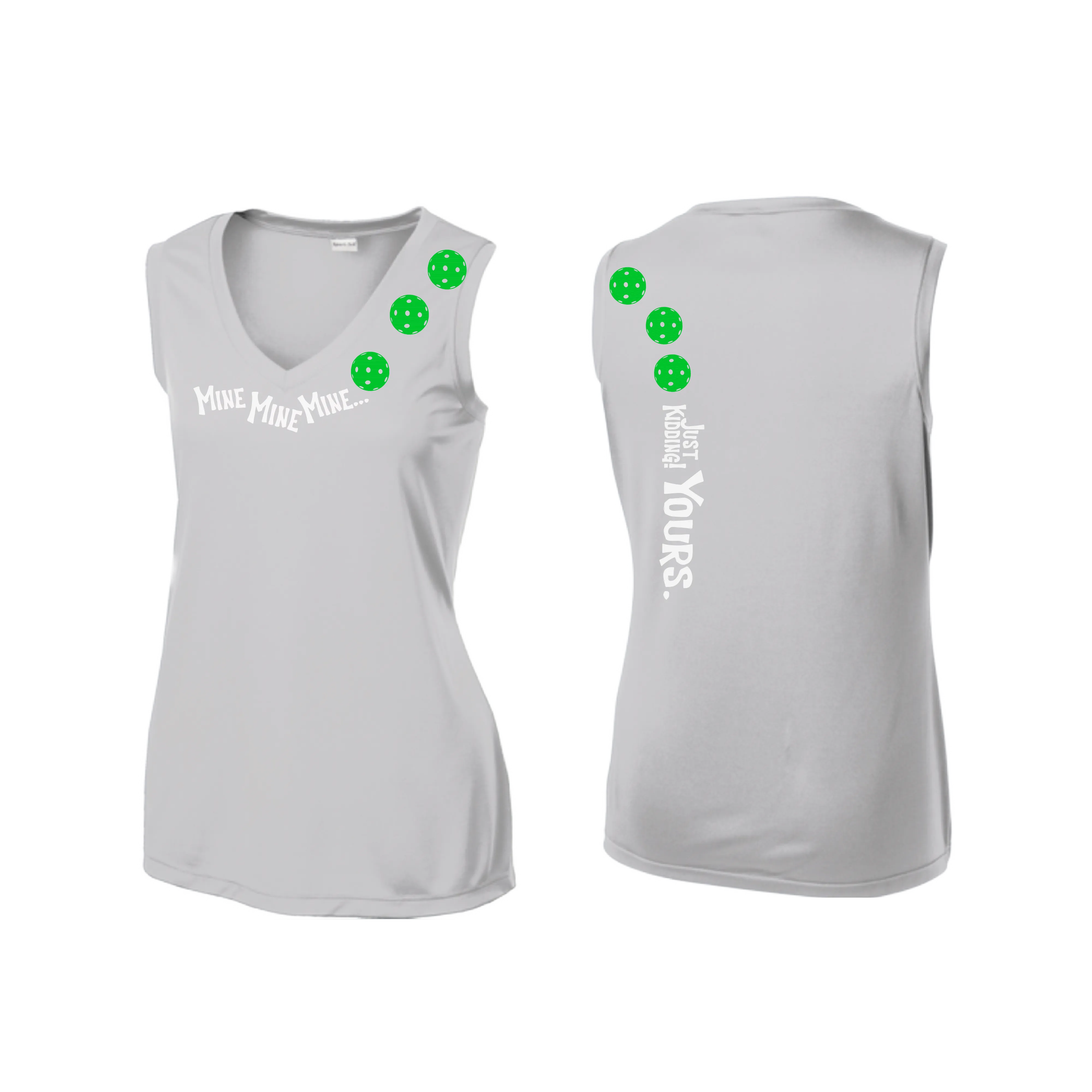 MIne JK Yours (Pickleball Colors Green Rainbow Pink or Cyan) | Women’s Sleeveless Athletic Shirt | 100% Polyester