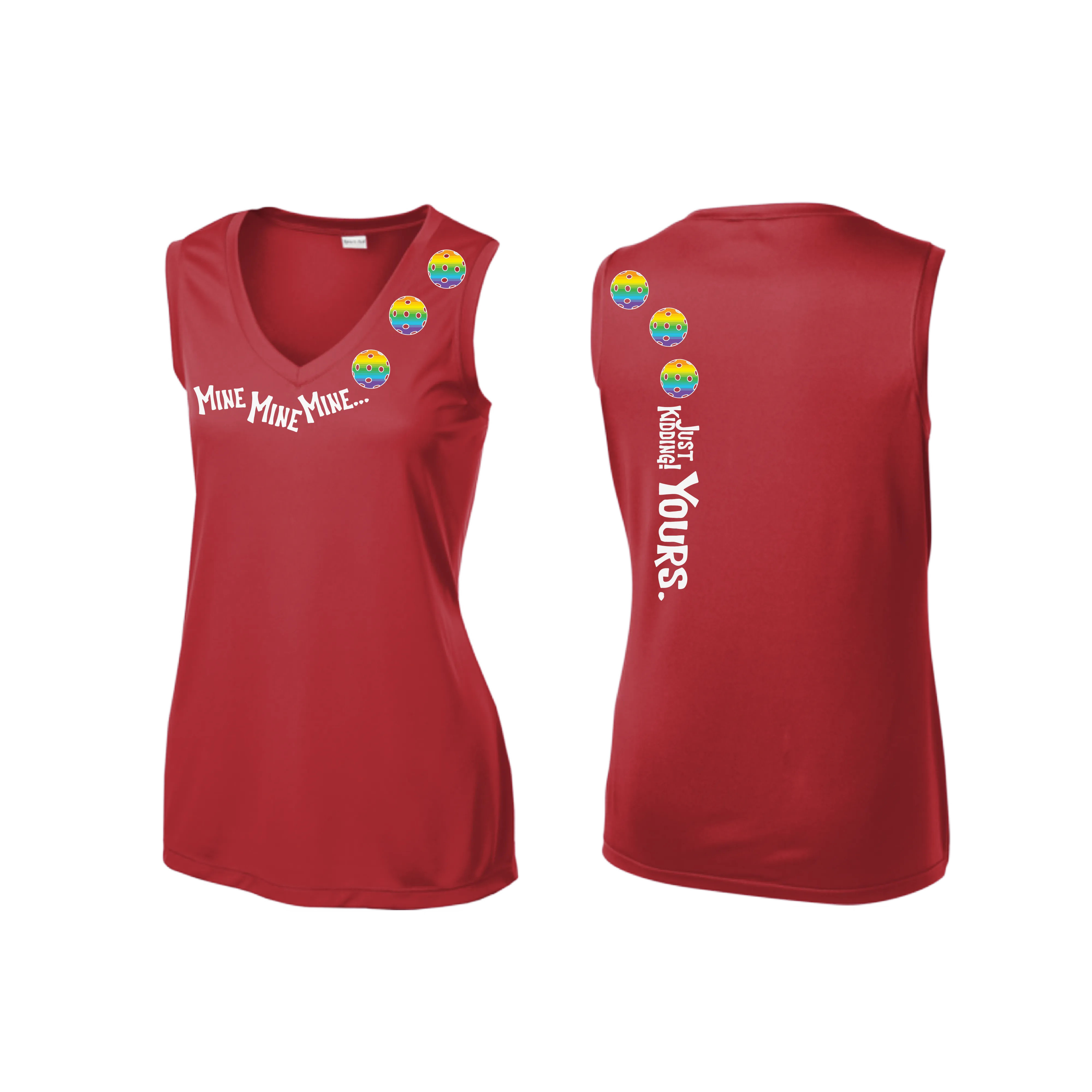 MIne JK Yours (Pickleball Colors Green Rainbow Pink or Cyan) | Women’s Sleeveless Athletic Shirt | 100% Polyester