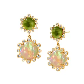 Mogul Hex Peridot Opal Double Drop Earrings