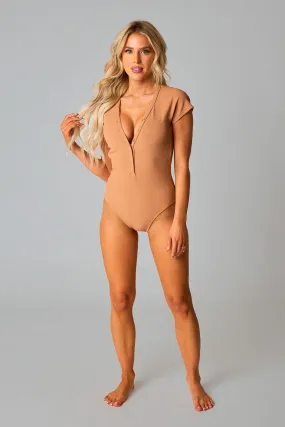 Mona Short Sleeve One-Piece Swimsuit - Sand