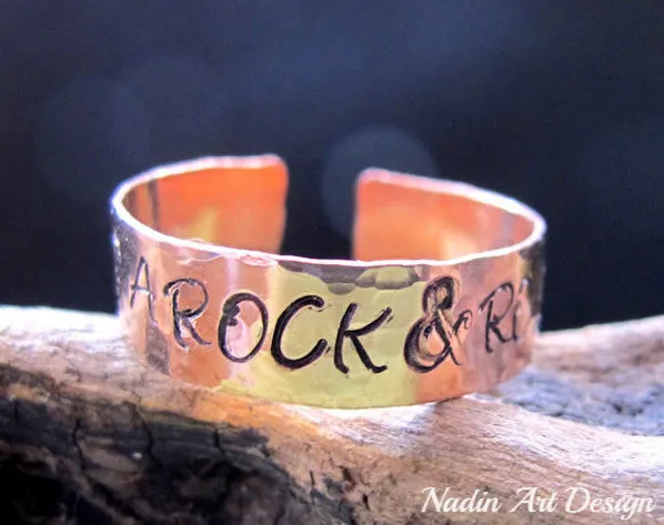 Personalized Wide Hand Stamped Copper Ring