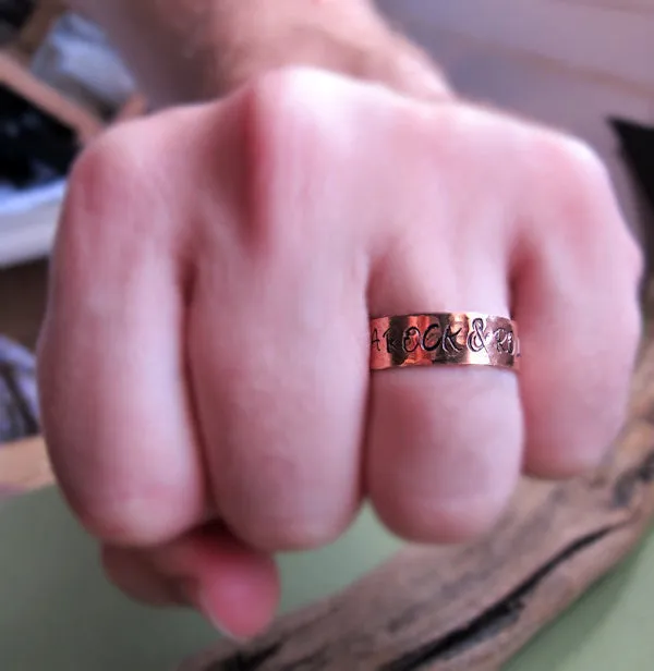 Personalized Wide Hand Stamped Copper Ring