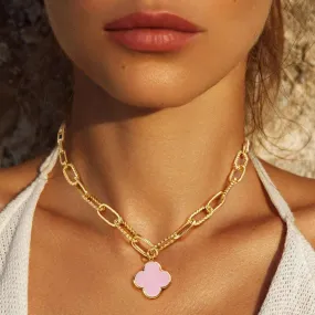 Pink Gold Dipped Quatrefoil Pendant Toggle Necklace- M H W ACCESSORIES