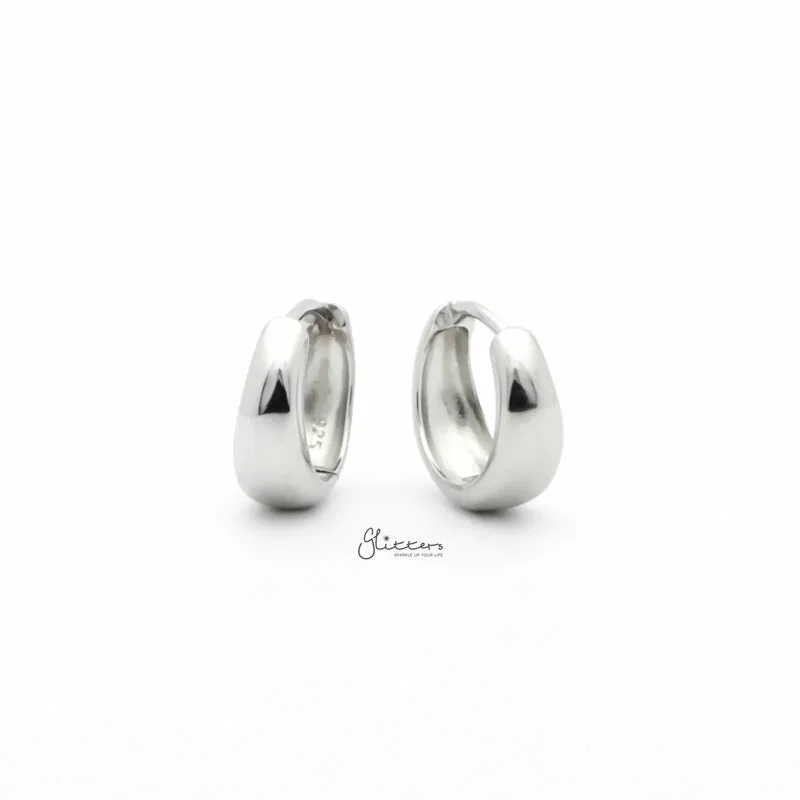 Plain Tapered Huggie Hoop Earrings - Silver