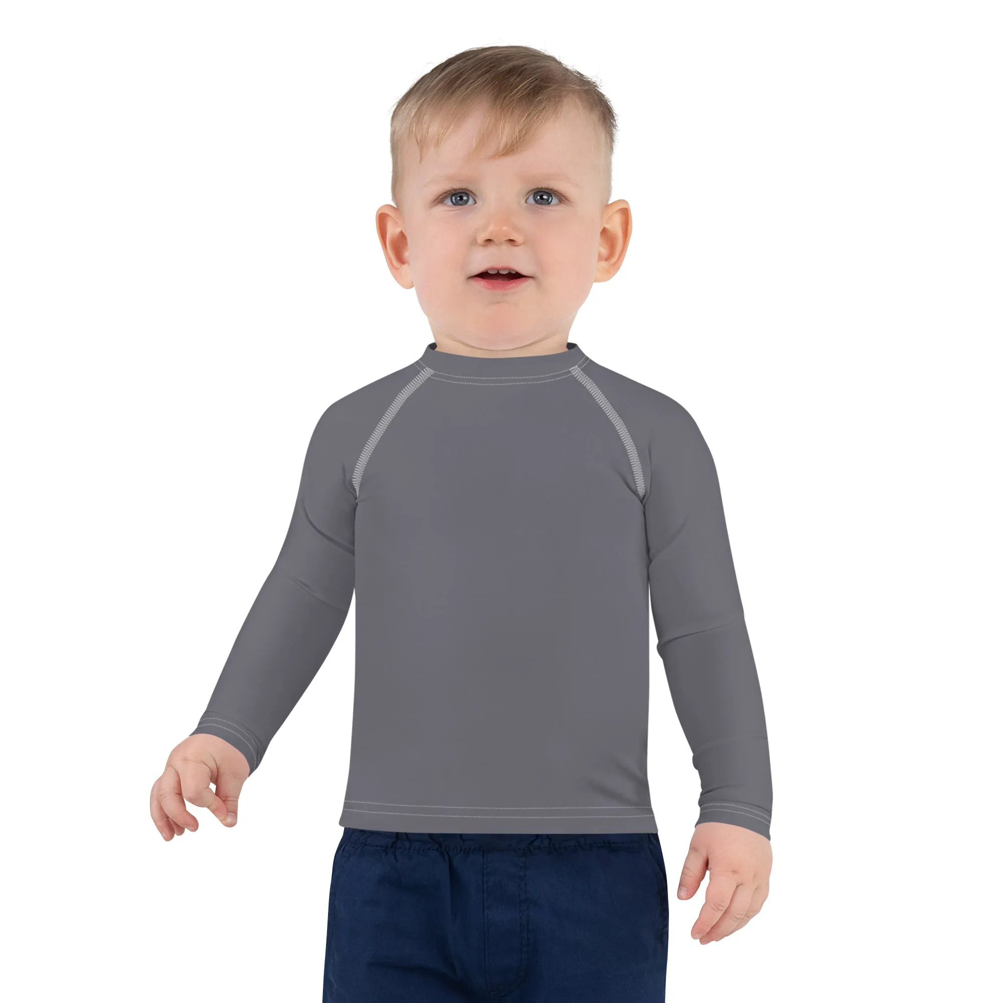 Playground Protector: Boys' Solid Color Rash Guards Essential - Charcoal