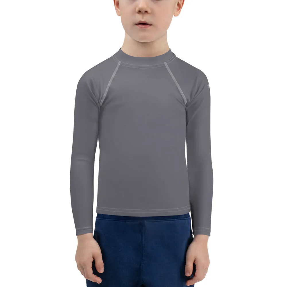 Playground Protector: Boys' Solid Color Rash Guards Essential - Charcoal