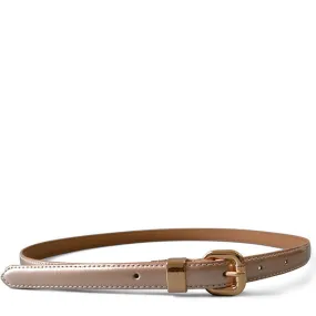 Queens Park | Women's Skinny Rose Gold Patent Leather Belt with Gold Buckle