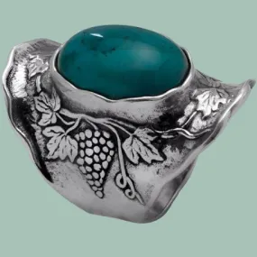 Ring sterling silver with Turquoise / Onyx / Labradorite Floral Nature Design