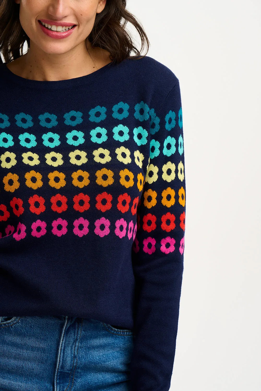 Rita Jumper - Navy, Rainbow Flowers