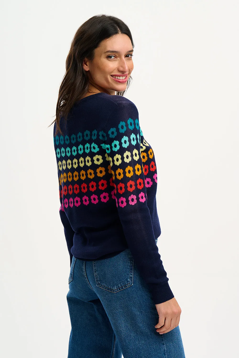 Rita Jumper - Navy, Rainbow Flowers