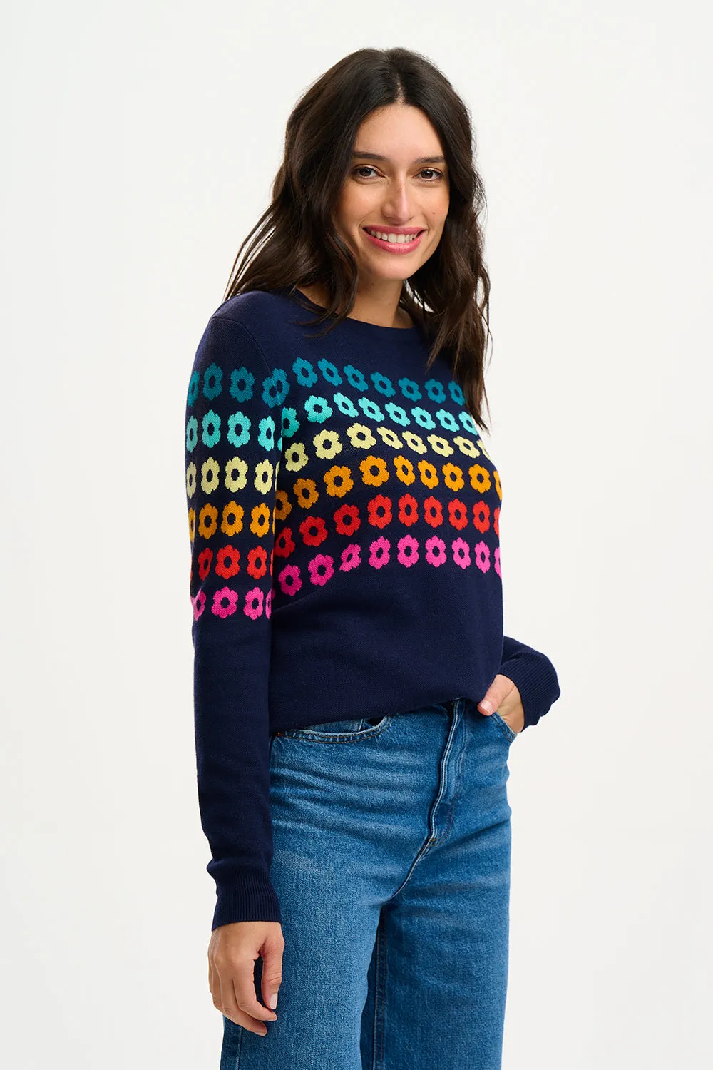 Rita Jumper - Navy, Rainbow Flowers