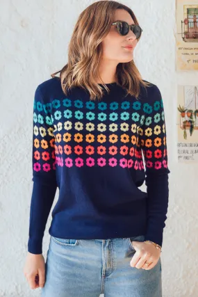 Rita Jumper - Navy, Rainbow Flowers